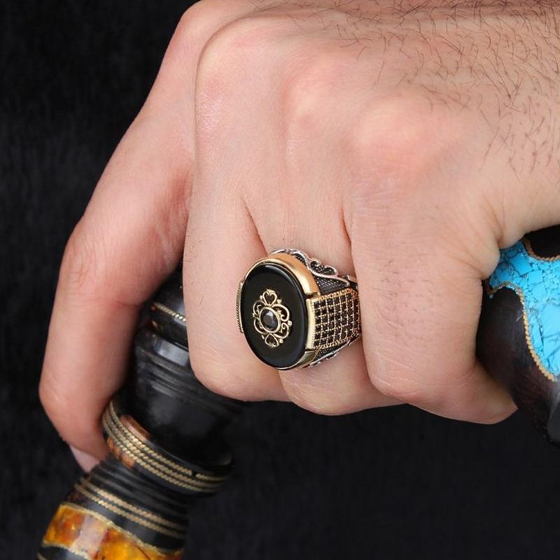 Retro Handmade Turkish Ring For Men Vintage Double Swords Black Zircon Rings Punk 2023 Trendy Islamic Religious Muslim Jewelry