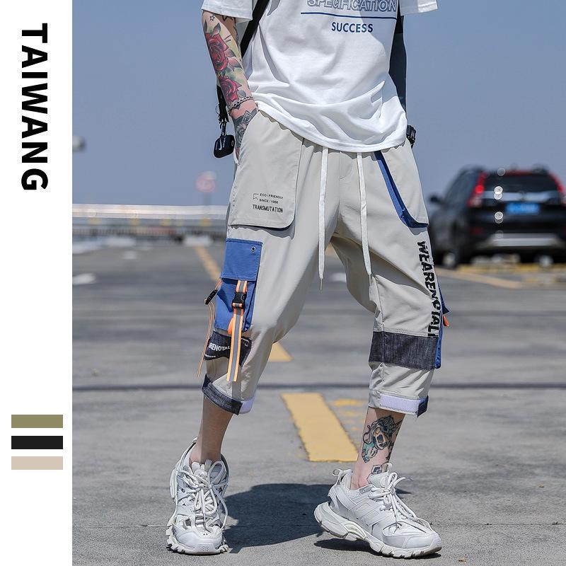 Cargo Shorts Men's 3/4 Knee Length Work Shorts Capri Multi Pocket Casual Shorts Cropped Trousers Male