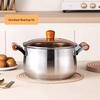 Beech Wood Handle Cookware Set: 5PC Stainless Steel Pot Set with Milk Pot, Double-Ear Soup Steamer, and Gift-Ready Packaging.