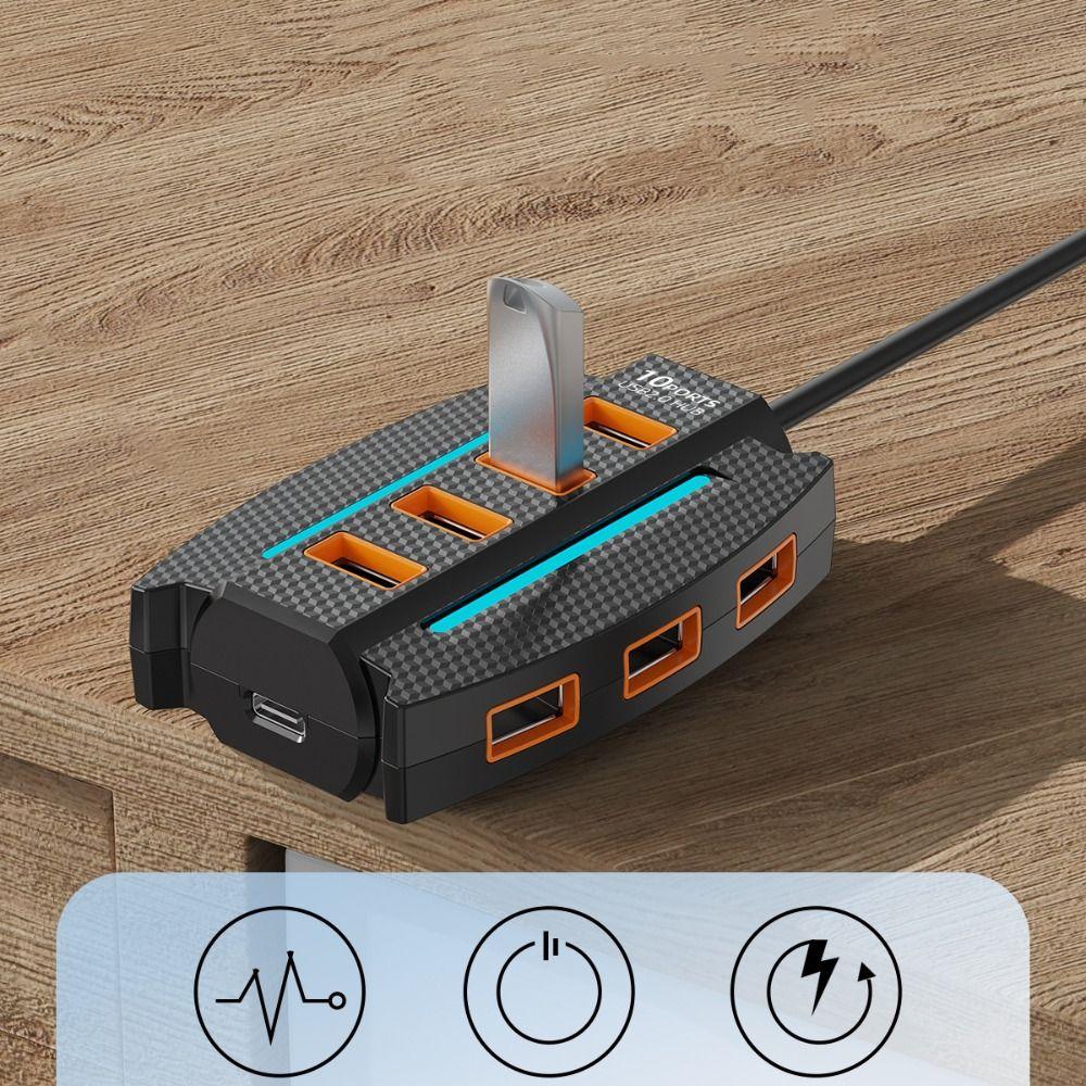 Extend 10 Ports USB 2.0 Splitter RGB Backlight USB Port Expander  Mobile Phone Accessories