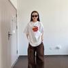 Women's Loose-Fit Pure Cotton Apple Print T-shirt: Short Sleeve, Summer Style