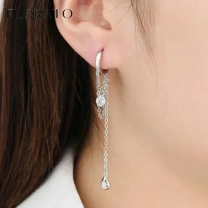 FLORATO 925 Silver Earrings Chain Tassel Pendant Earrings Zircon Silver Earrings for Women Trend Luxury Wedding Jewelry