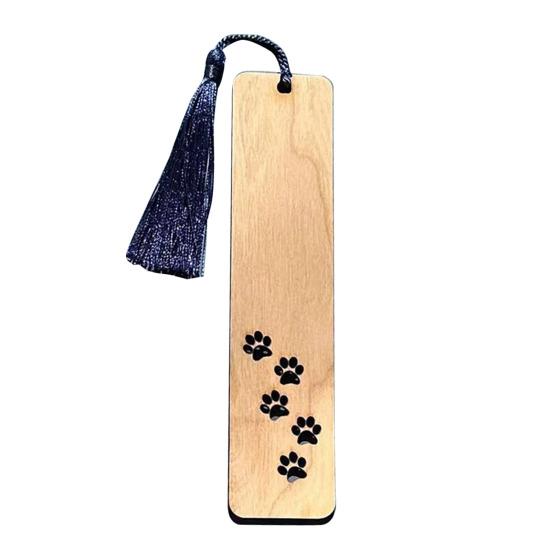 Pet Themed Bookmark Wooden Dog/Cat/Bone/Paw Carving Book Mark with Tassel Gift for Book Lovers Pet Owners