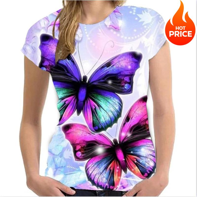 Summer T-shirts Butterfly 3d Print Streetwear Women's Casual Fashion Oversized O-neck T Shirt Y2k Female Girl Tops Tees Clothing