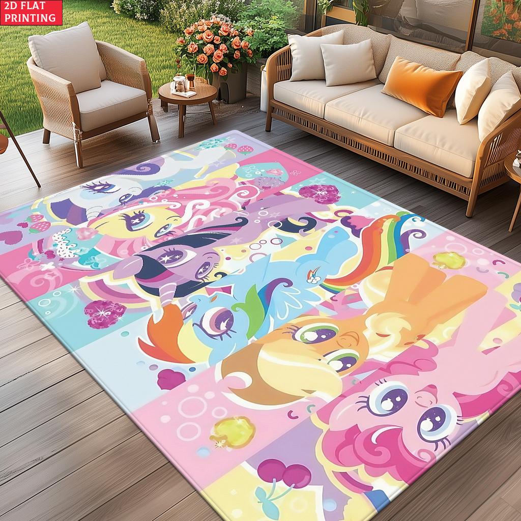 Cute Cartoon Pony Area Rug, Colorful Fruit Theme Non-slip Mat, Decorative Carpet for Kids Girls Bedroom, Washable Home Gift