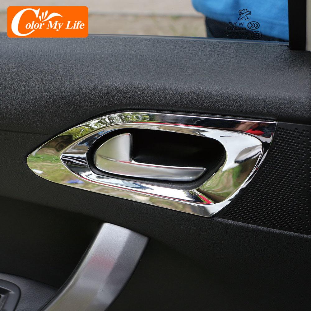 For Peugeot 208 2015 -  ABS Chrome 2Pcs/Set Front Door Handle Bowl Cover Inner Door Bowl Trim