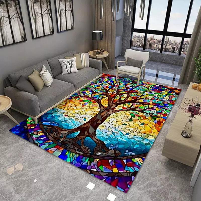 Colorful Tree Printing Large Area Rug Non-Slip Wear-resistant Carpet for Living Room Bedroom Soft Floor Mat Home Decor Fashion