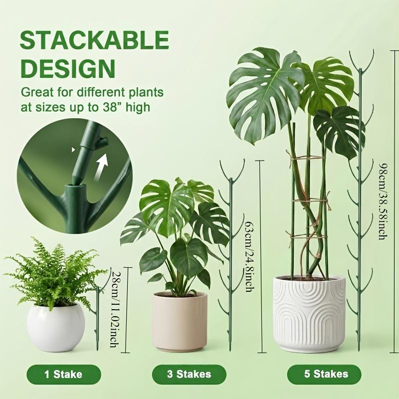 6-Pc Stackable Monstera Plant Support Stakes, 5 Support Frames and 1 Roll Hook and Loop Tape for Outdoor Climbing Plants