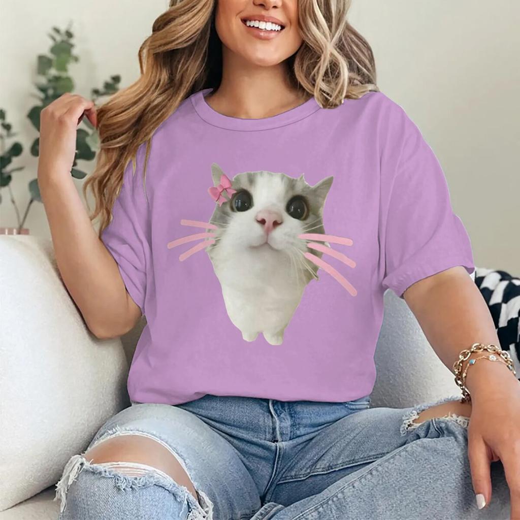 Funny Cat 3D Print Women Casual Crewneck TShirt Women Unisex Harajuku T Shirts Meme Animal Cat Print  Casual Fashion Tshirts