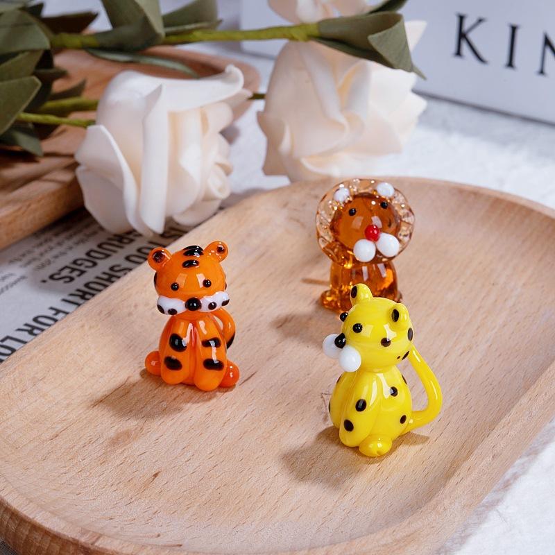 Japanese-style Mini Glass Animals Ornaments Cute Forest Tiger Lion Home Decor Figurines Micro Landscape Ornaments Accessories