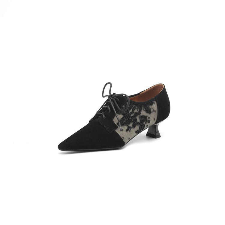 Fashion New Spring Sheep Suede Women Shoes French Retro Pointed Toe Women Pumps Embroidered Mesh Loafers Shoes for Women Ladies Shoes