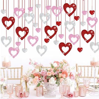 36Pieces Sequins Heart Hanging Ornament Valentines Day Hanging Decoration For Wedding Parties And Event Decoration