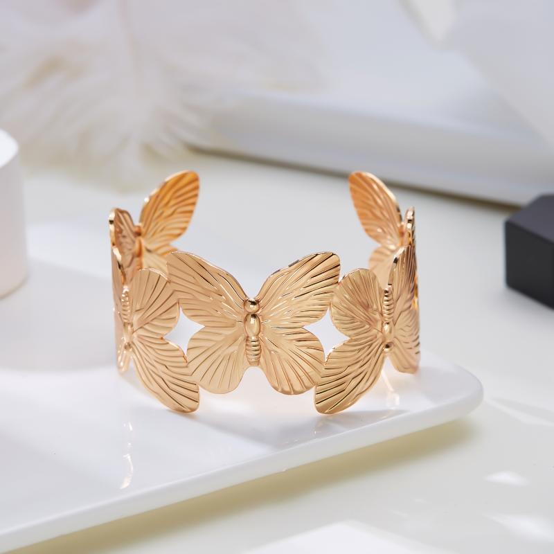 High Quality Alloy Hollow Flower Butterfly Open Wide Bracelet Gold Plated Adjustable Cuff Bracelets For Women Jewelry