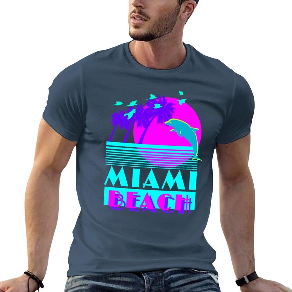 Miami Beach Dolphin Retro Tshirt Printed T Shirts For Unisex T Shirts For Unisex Slim Fit Cotton T Shirt Unisex Tshirt