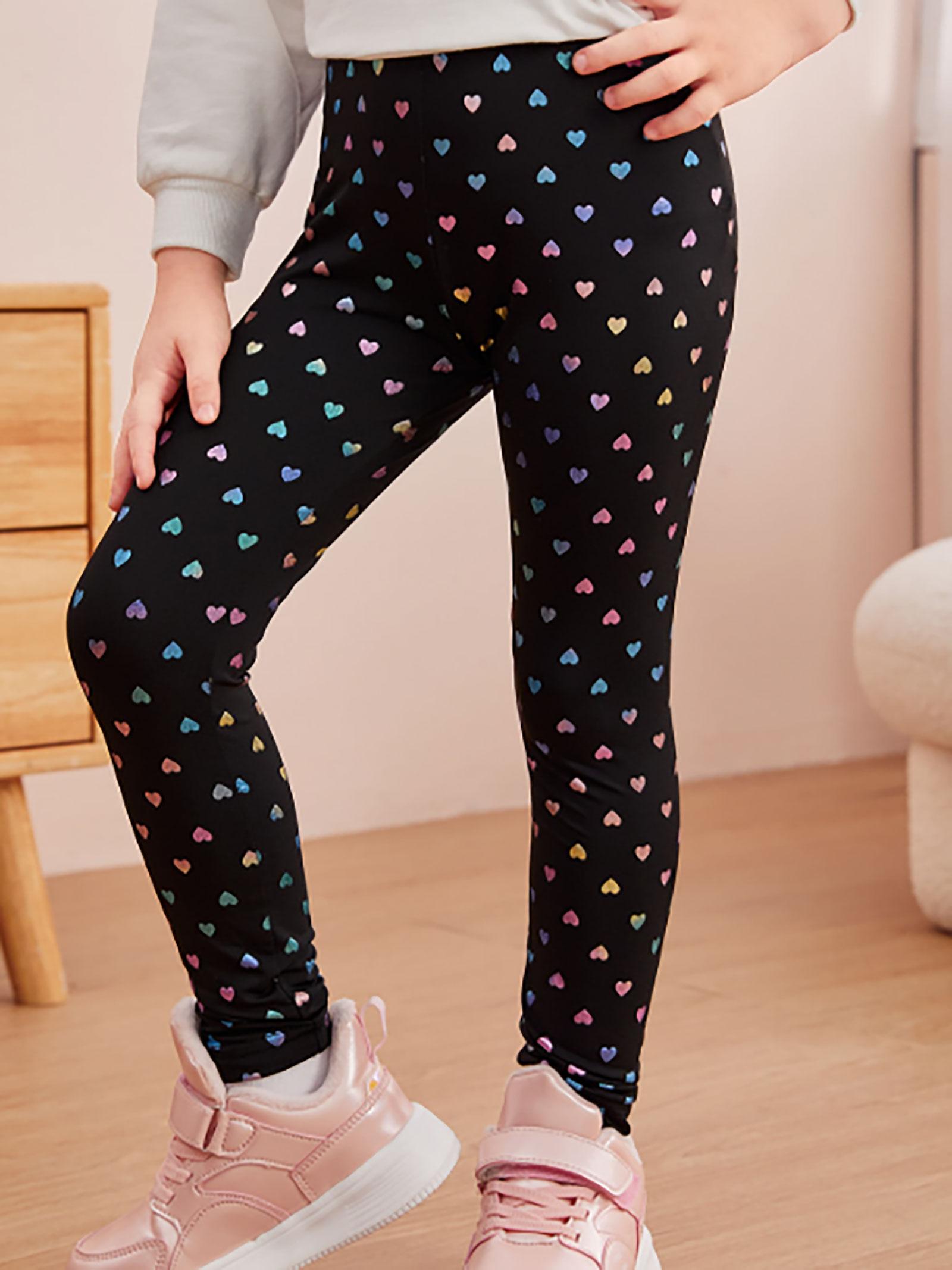 

Girls Leggings Soft Stretchy Black Colorful Heart Print Pants for 4-7 Years School Outdoor Play 4Y чёрный