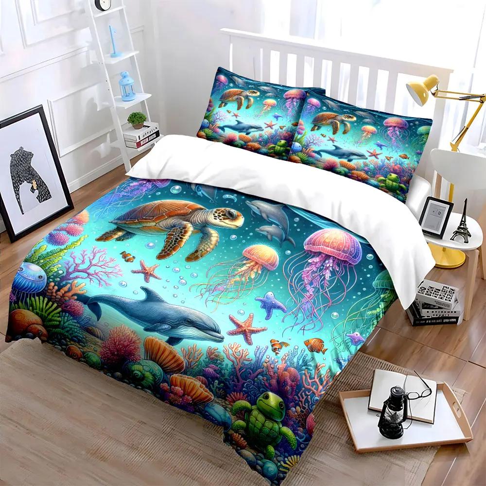 "Underwater World Decor Set" Multiple sizes kid's and adults' bedroom Exquisite 3PC bedding set gift