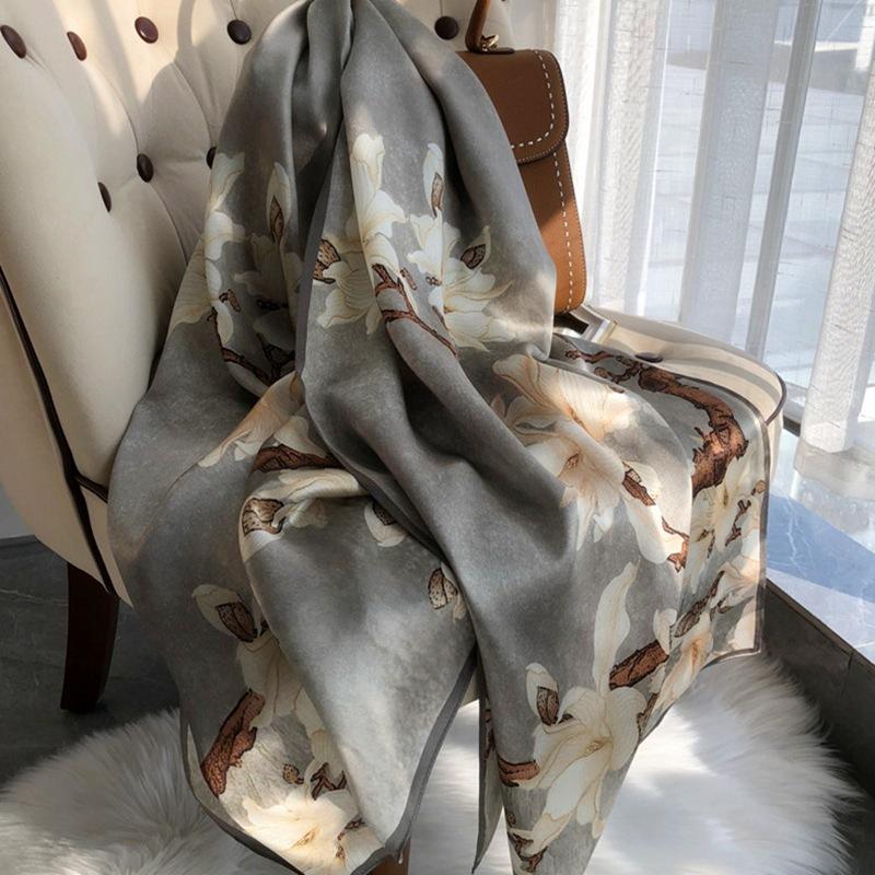 180*65cm 100% Mulberry Silk Printed Scarf Summer Sun Protection Thin Shawl Beach Scarf Neckerchief