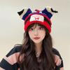 Korean Version of the New Knitted Hat Contrasting Colors Cute Pig Ears Thickened Wool Hat Women's Cold and Warm Cold Hat