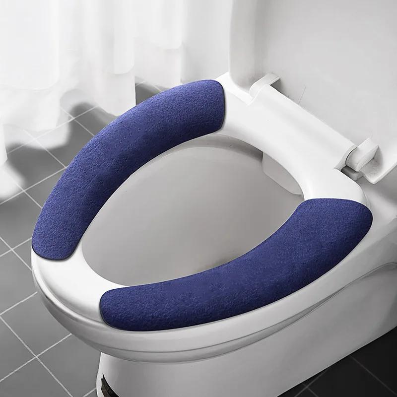 2Pc/set Universal Toilet Seat Cover Soft WC Paste Toilet Sticky Seat Pad Washable Bathroom Warmer Seat Lid Cover Pad Cushion