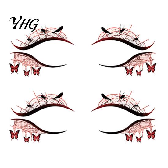 Waterproof Cosplay Makeup Transfers 2 Pairs Halloween Eye Tattoo Stickers, Temporary Face Decals with Quick Art for Novices Pumpkin Bat Spider