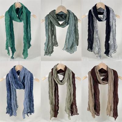 Retro Ethnic Style Warm Cold-Proof Scarf Women Crumpled Silk Scarf Long Folds Gradual Change Color Shawl  Headscarf Gifts