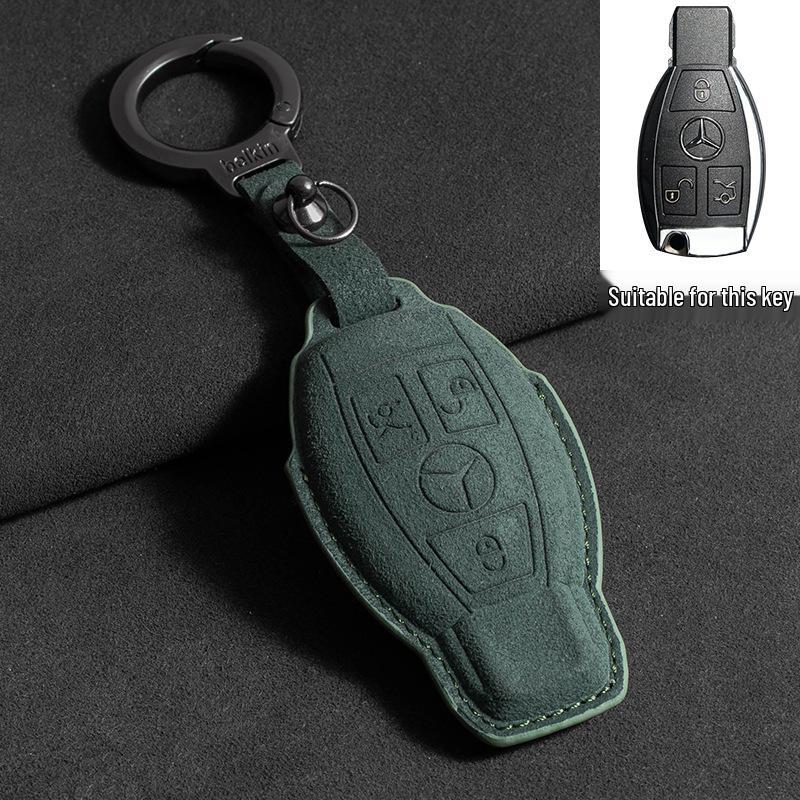 Mercedes Key Case with Alcantara, Compatible with E-Class, S-Class, C-Class, B-Class, GLC, GLB—Full Coverage Protection