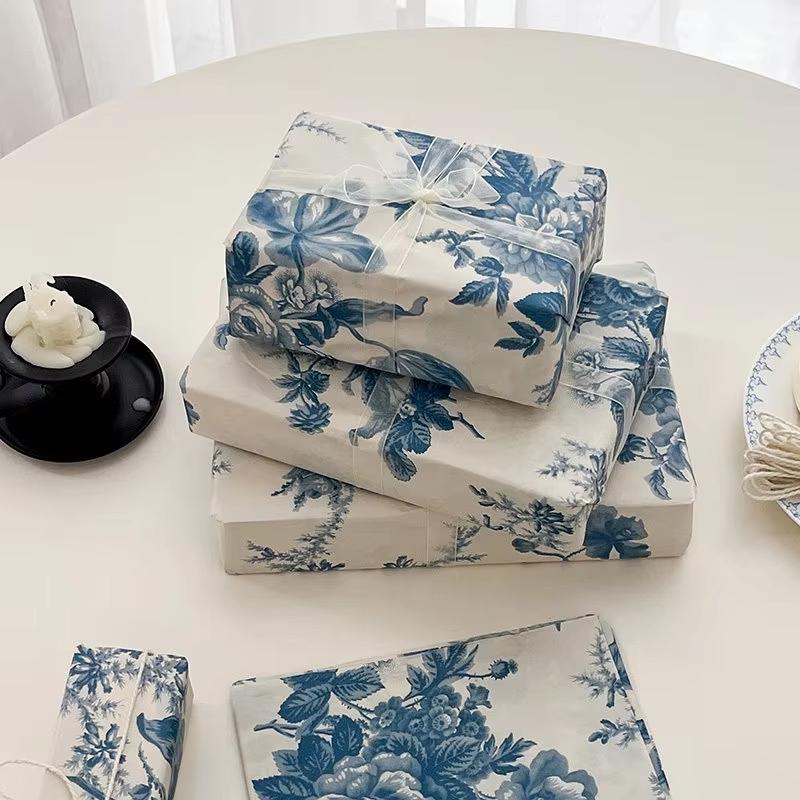 10 szt. Nowy chiński styl Peonia Niebieski Papier do pakowania Bukietów Opakowanie na prezent