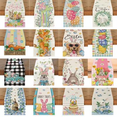Easter Table Runner, Easter Bunny Table Cloth, Seasonal Spring, Washable Kitchen Dining Table Decoration, Indoor, Holiday, Party Decor