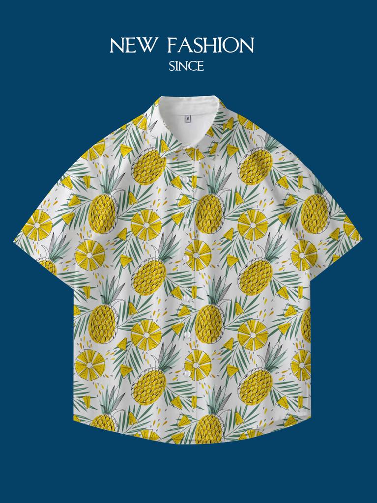 Hawaii Thailand Ins Port Style Retro Flower Shirt Thin Couple Shirt Top Loose Short Sleeve Shirt Men'S Trend