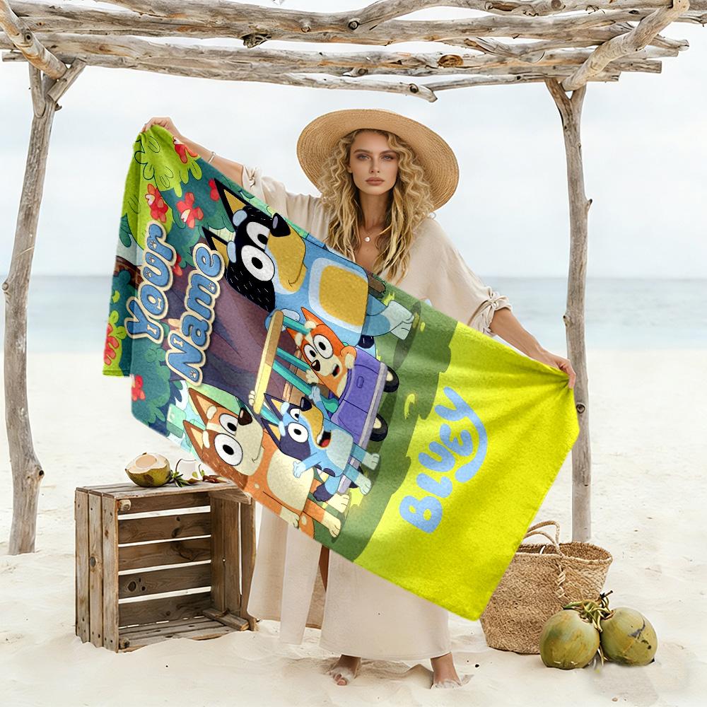 Bluey Customize Your Name Beach Towel Super Soft & Absorbent For Beach Bathroom Outdoor Swimming Pool Camping Picnic Yoga Diving Vacation Accessories