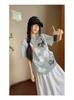 Plus Size Women's Korean Style Two-Piece: Printed Short Sleeve T-shirt & High Waist A-line Skirt