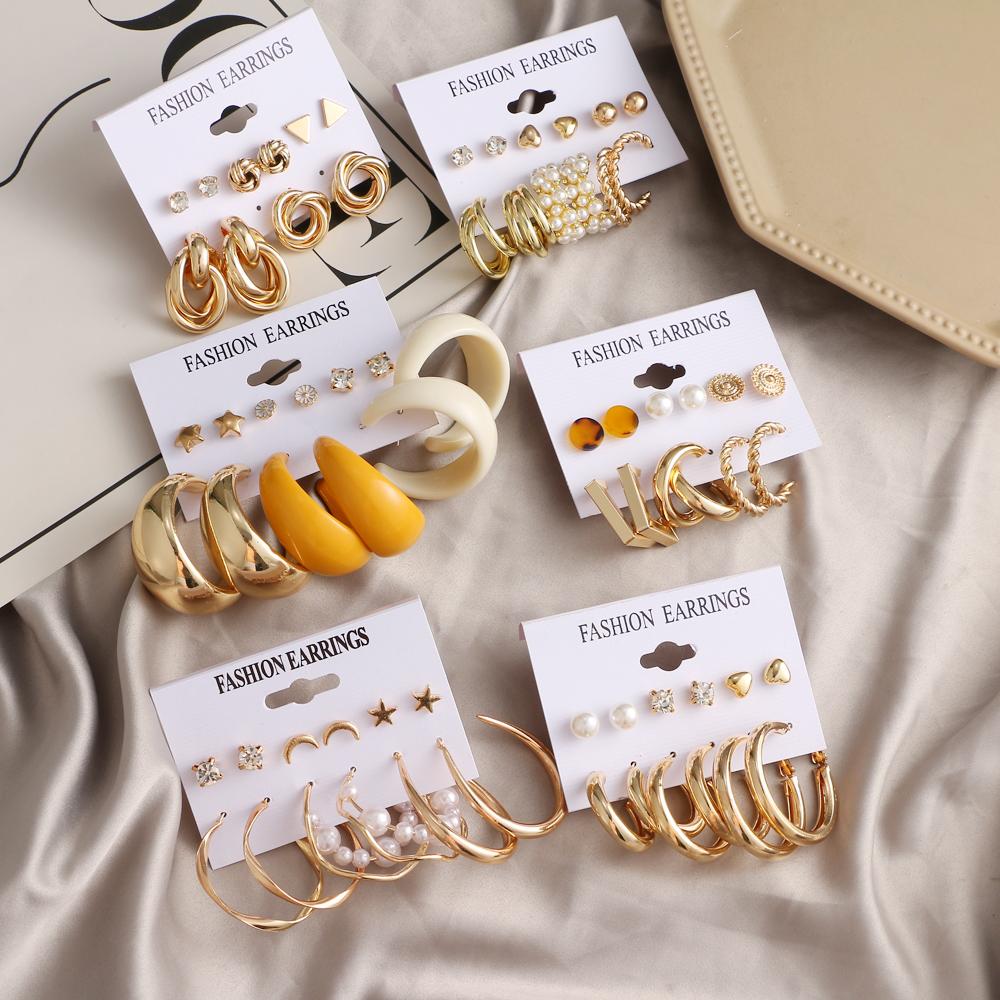 Simple Earring Set Retro Fashion Geometric Earring Six Piece Set C Shape Earring Gift