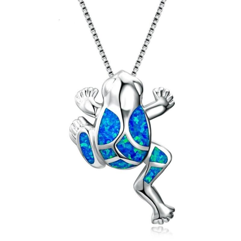 Boho Fashion Flower Pendant Necklace for Women Girl Charm Blue Imitation Opal Necklace Trendy Wedding Party Jewelry