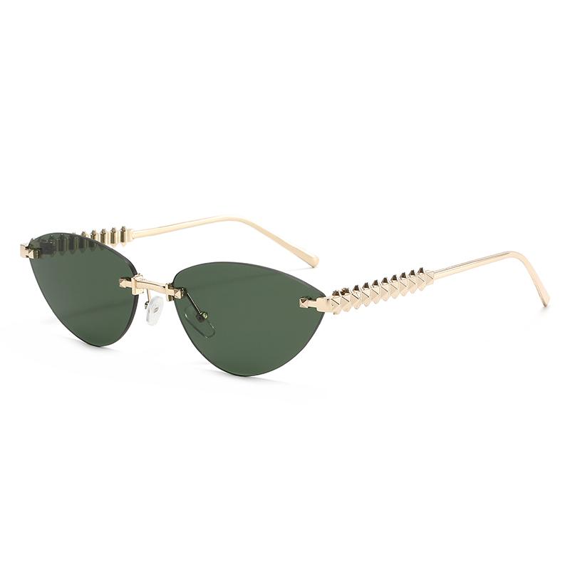 Occhiali da Sole Trendy Senza Montatura Cat Eye in Metallo Donna Montatura Piccola Marca di Lusso Occhiali da Sole con Borchie Tonalità Femminile Elegante Unico Occhiali