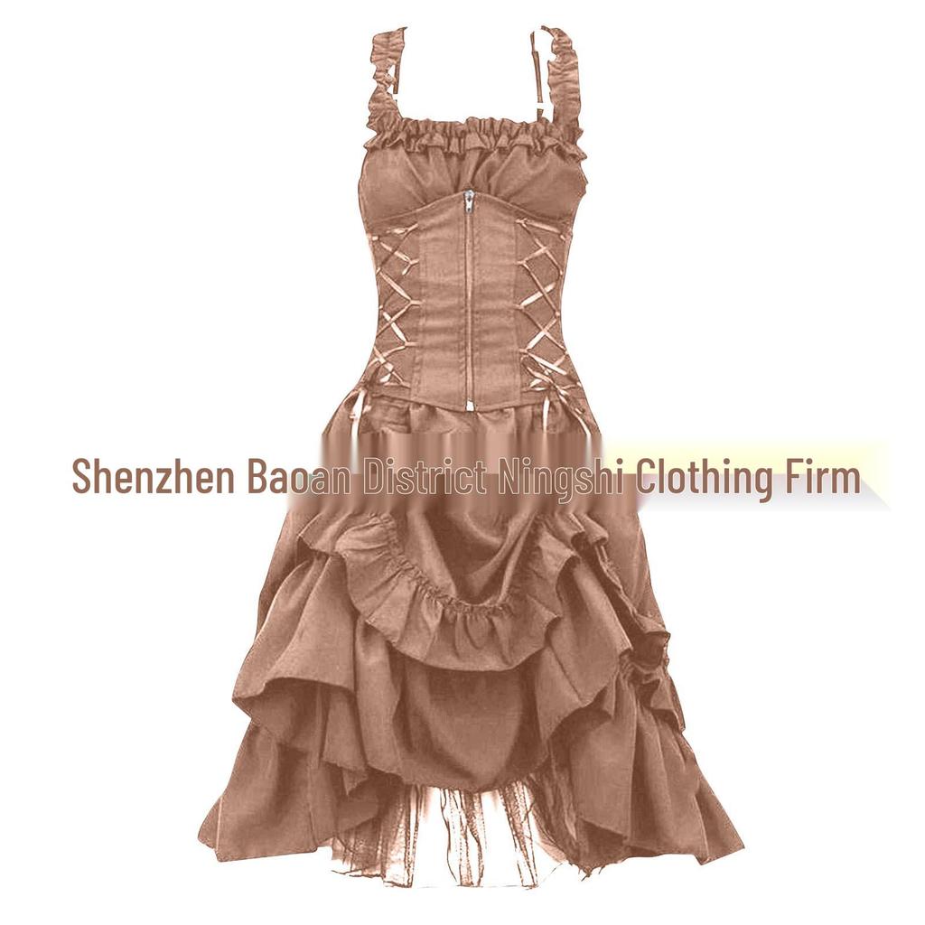 Euro-American Gothic Lolita Ball Gown: Slim, Irregular Lace-up Corset Dress