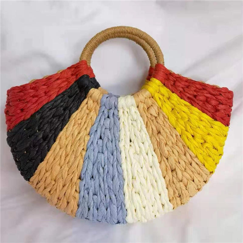 Women'S Wicker Handbag Semicircle Bags Totes Beach Straw Woven Rattan Bag Retro Rattan Bag Handknitting