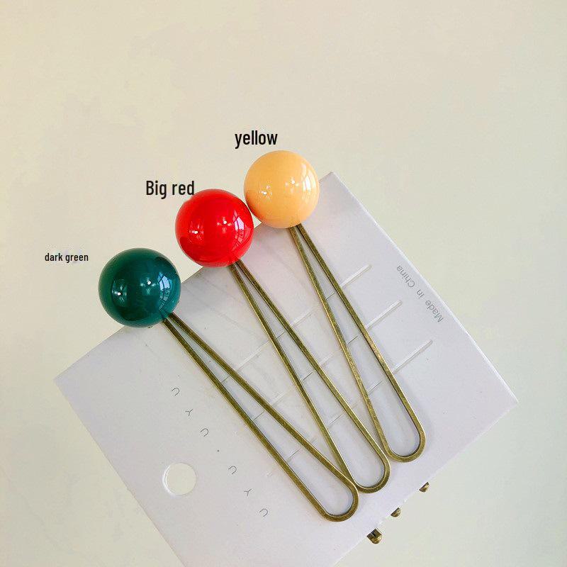 Retro Korean Sugar Bean Hairpin: Colorful Beaded Clip for Adult Bangs