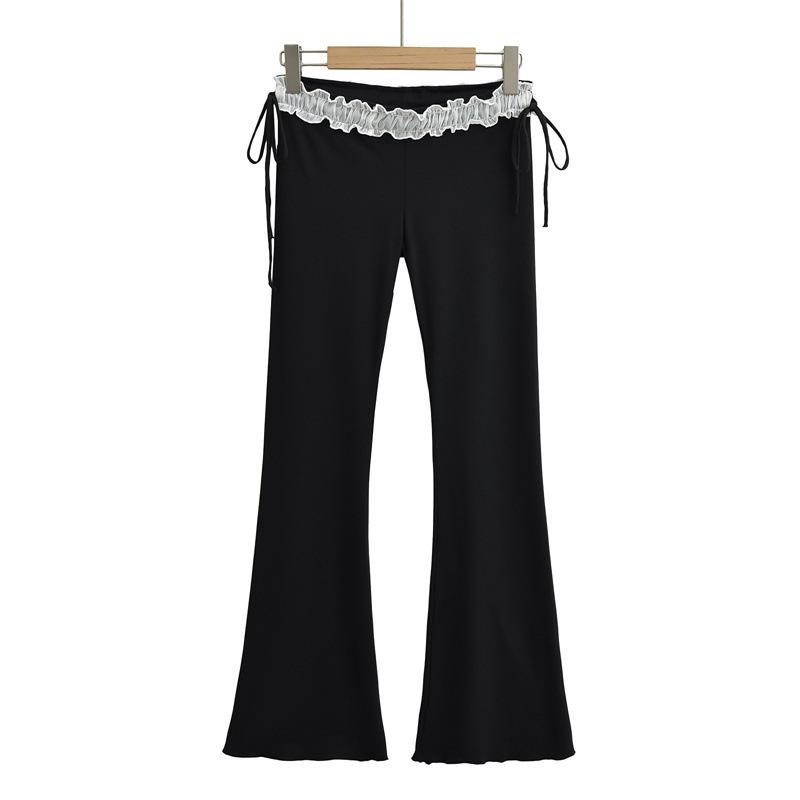 Women s Low Waist Lace Patchwork Micro Flare Yoga Pants for Spring and Autumn L