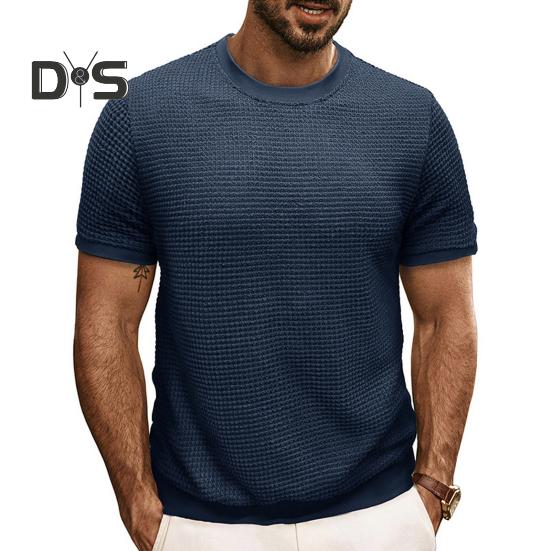 Летние мужские топы, трикотажные, с круглым вырезом, короткими рукавами, однотонные, ребристые, эластичные футболки, облегающие, пуловеры, повседневная одежда S королевский синий