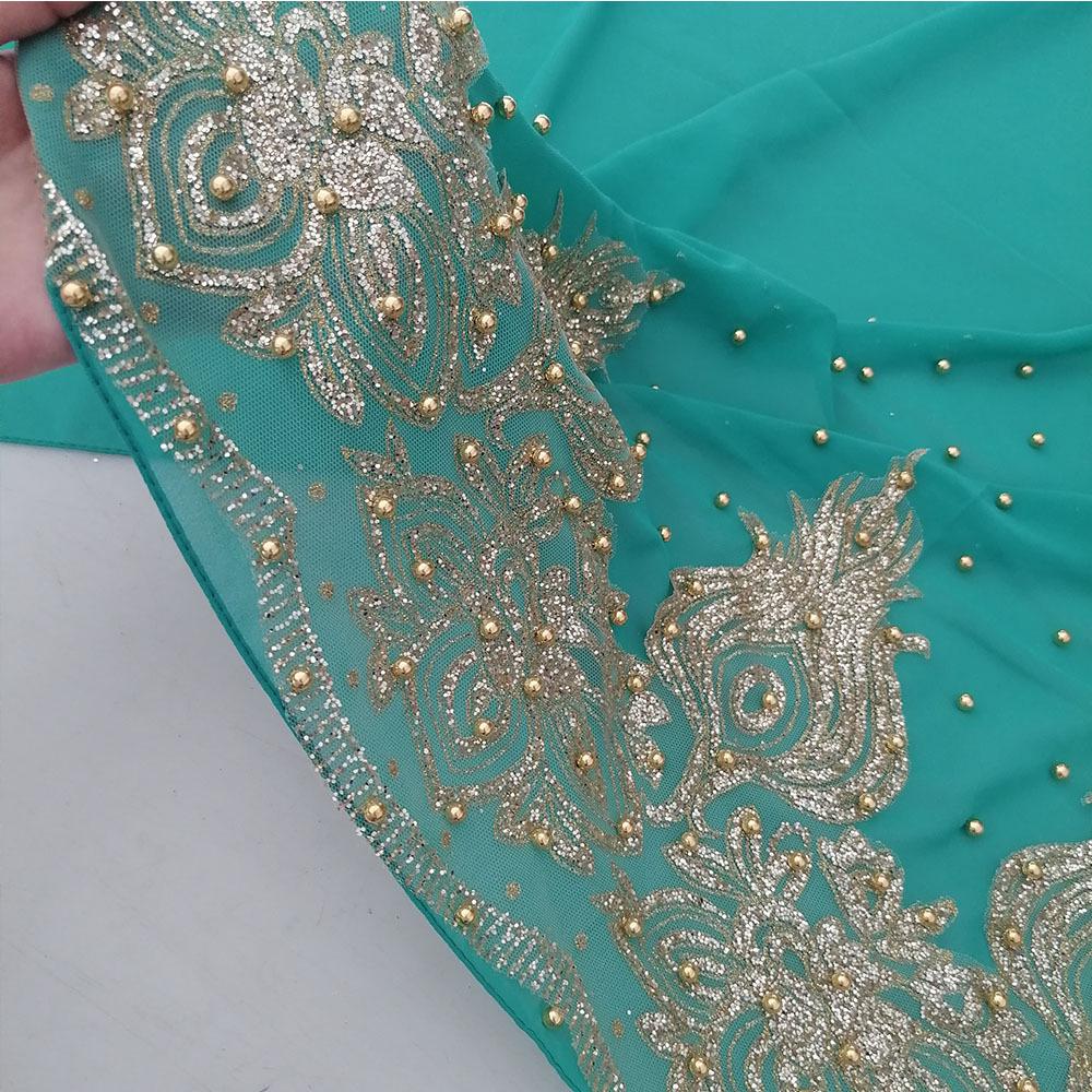 Šifonový šátek na hlavu s korálky a kamínky: Prodyšná ochrana proti slunci muslimský šátek v etnickém stylu