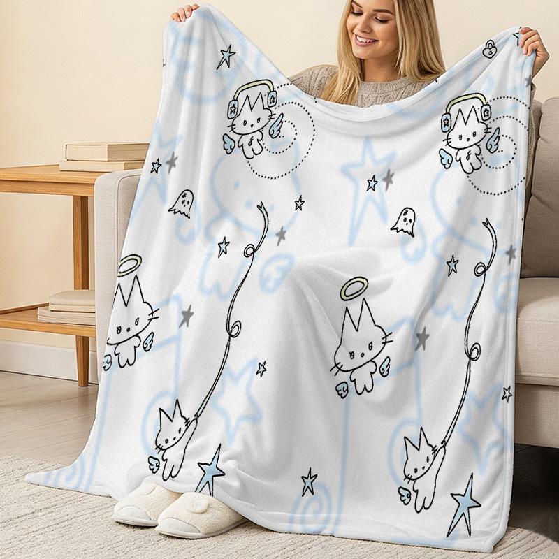 Lightweight Flannel Throw Blanket - Cute Cat Print, Soft & Cozy, Perfect for Home Napping, Room Decor, Christmas & Halloween