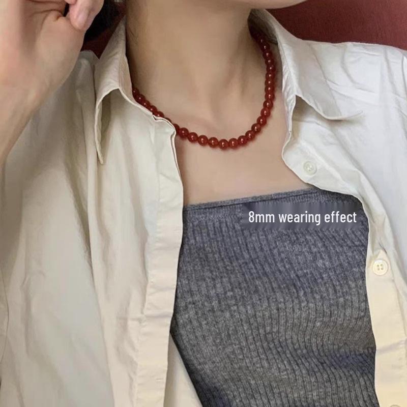 2024 High-End Natural Red Agate Clavicle Choker Necklace for Women: New Chinese National Style Accessory