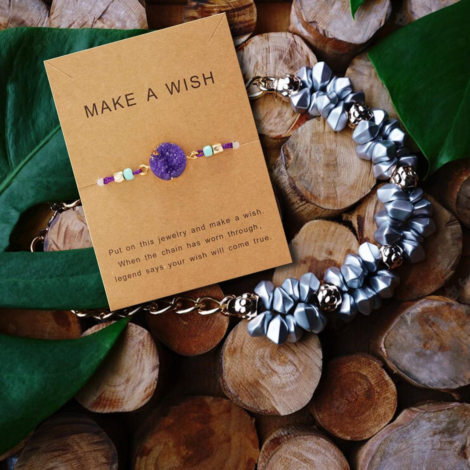 

Браслет из натурального камня и бумага для пожеланий, изысканный браслет с кристаллами ручной работы, ювелирный подарок, пара дружбы One Size фиолетовый