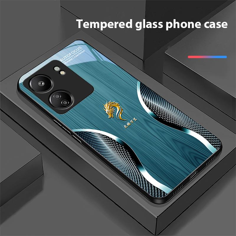 Holz Drache Schwarz Für Xiaomi Redmi 13C Note13 12 Pro Plus 5G Note 9 13T Pro POCO X6 F5 F6 Schwarz Gehärtetes Glas Handyhülle