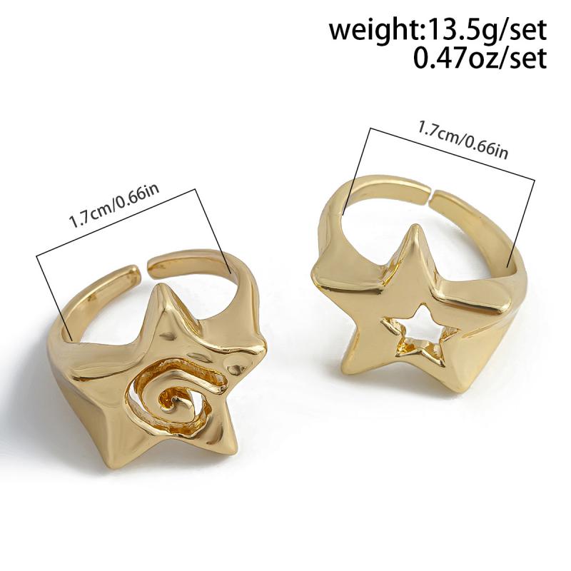 Y2K Trendy Star Couple Rings Set for Women Men Adjustable Opening Ring Punk Party Jewelry Personality Metal Accessories 2PCS