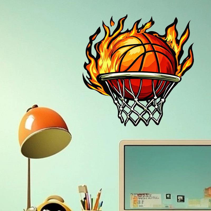 Flame Basketball Wall Sticker - PVC for Kids' Room or Study
