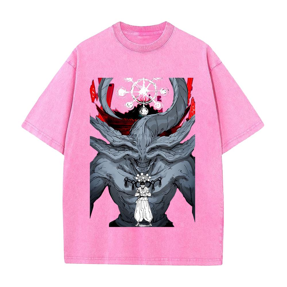 Anime Jujutsu Kaisen Ryomen Sukuna Mahoraga Printed Tee Men Women Washed Cotton T-shirts Retro T Shirt Harajuku Oversized Tshirt