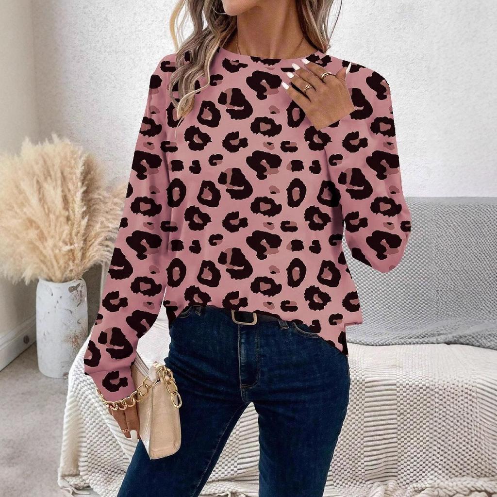 Round Neck 3D Printed Leopard Print Pattern Top Fashionable Casual Long Sleeved Women's Sweatshirts