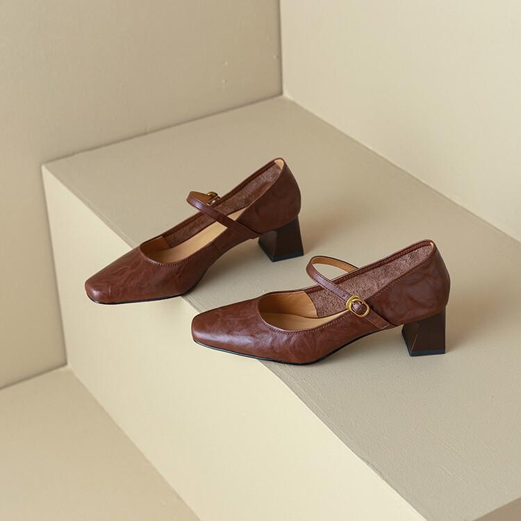 Soft sheepskin black high heels 2025 spring and autumn new French retro thick heel with Mary Jane shoes women's single shoes