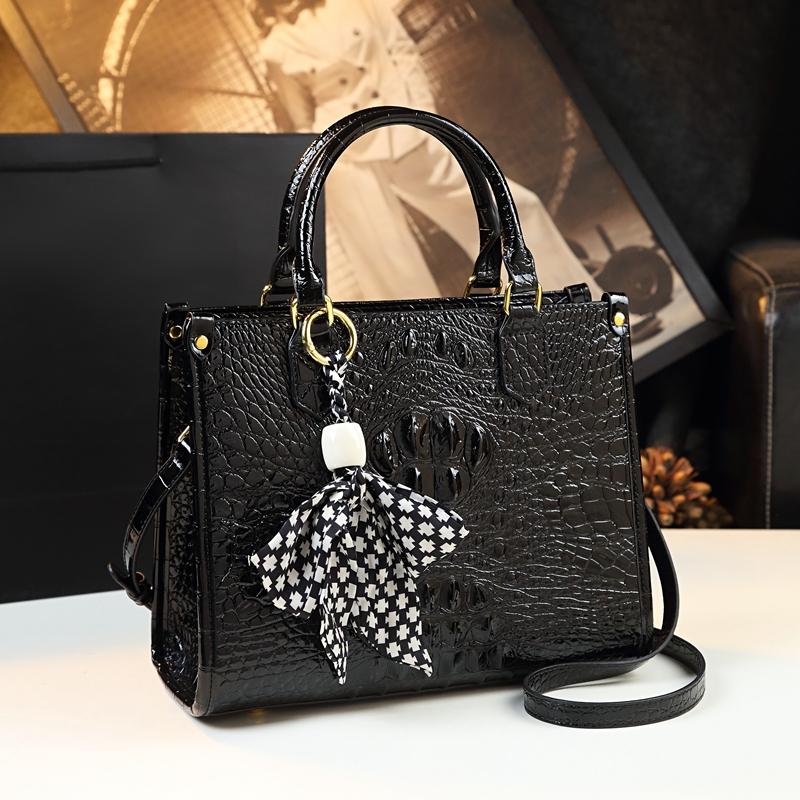 Sacs à main de luxe en cuir véritable pour femmes, motif crocodile, sac à bandoulière élégant et portable pour dame/maman, 2023